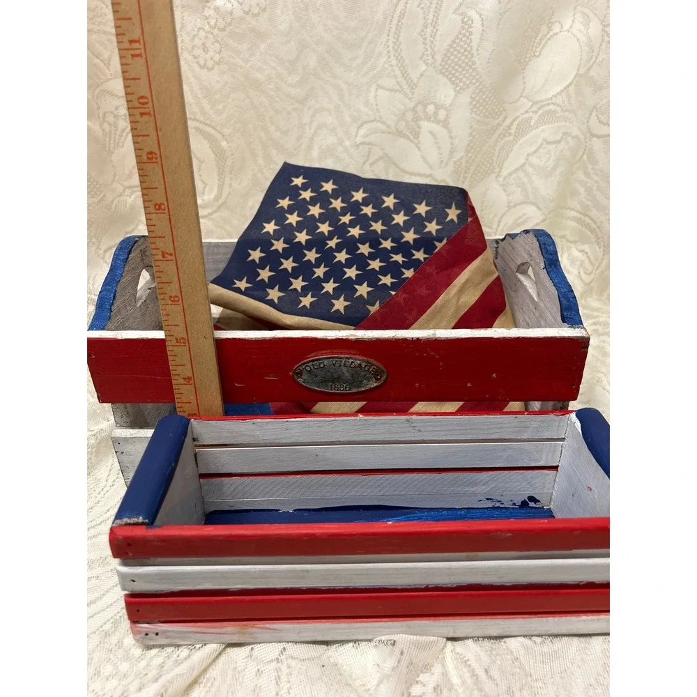 Patriotic Folk Art Hand Painted Small Wooden Crates July 4th‎ Americana Decor